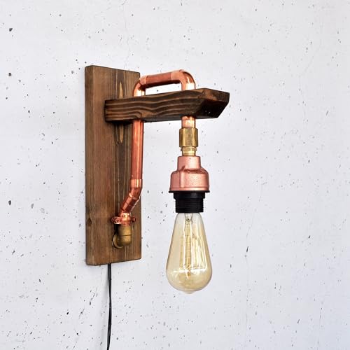 Elegant Wall Lamp, Solid Wood & Rose Gold, 30 x 22 x 10 cm | E27 Socket, Max 200W | On/Off Switch on Cable | Stylish Lighting for Modern Spaces Elegant Wall Lamp, Solid Wood & Rose Gold, 30 x 22 x 10 cm | E27 Socket, Max 200W | On/Off Switch on Cable | Stylish Lighting for Modern Spaces von Opviq