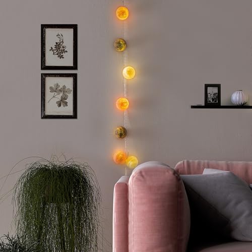 Elegant Wall Lamp (20 Pieces), 6-7 cm Ball Diameter, 300 cm Cable | 100% Polyester | Perfect for Home Decor & Ambient Lighting, Batteries Not Included von Opviq