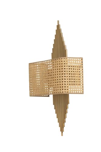 Elegant Wall Lamp with Metal Body & Fabric Cap, Gold & Beige, 65 cm Height | 1 x 3.15W LED, Battery Operated, IP20 | Stylish Lighting for Home Decor von Opviq