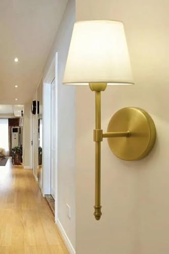 Elegant Wall Lamp with Metal Body & Fabric Cap, Gold & Cream, 60 cm Height | 1 x 3.15W LED, Battery Operated, IP20 | Stylish Lighting for Home Decor Elegant Wall Lamp with Metal Body & Fabric Cap, Gold & Cream, 60 cm Height | 1 x 3.15W LED, Battery Operated, IP20 | Stylish Lighting for Home Decor von Opviq