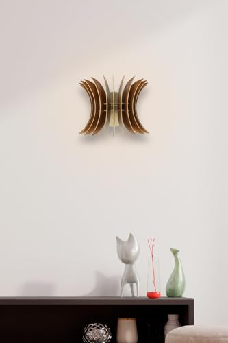 Elegant Walnut Wing Sconce Wall Lamp, 20 cm x 28 cm x 20 cm | MDF Body (3 mm) | E27 Socket, Max 40W | Perfect for Modern Home Decor von Opviq