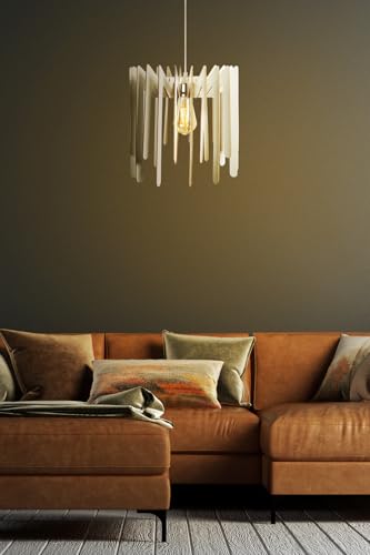 Elegant ZigZag Chandelier, White MDF, 30 cm Cap | Adjustable Cable, 65 cm Height | E27 Socket, Max 40W | Perfect for Scandinavian Home Decor von Opviq