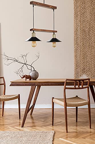 Industrial Rustic Chandelier, Wooden Body & Metal Cap, 15 cm Diameter, 80 cm Height, Adjustable, E27 Socket, Brown & Black | Perfect for Country Homes Industrial Rustic Chandelier, Wooden Body & Metal Cap, 15 cm Diameter, 80 cm Height, Adjustable, E27 Socket, Brown & Black | Perfect for Country Homes von Opviq