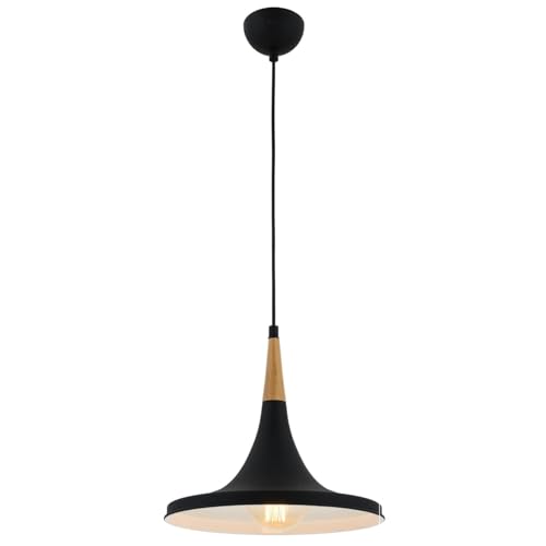 Modern Chandelier with Metal Body, Black & Oak, 90 cm Height, 32 cm Diameter, E27 Socket Max 40W | Stylish Industrial & Scandinavian Design Modern Chandelier with Metal Body, Black & Oak, 90 cm Height, 32 cm Diameter, E27 Socket Max 40W | Stylish Industrial & Scandinavian Design von Opviq