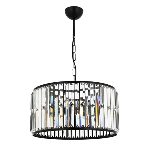 Modern Chandelier with Metal Body & Crystal Cap, 70 cm Height, 40 cm Diameter | Black & White | 3 x E27 Max 40W | Glamorous Industrial Design for Hotels & Homes von Opviq