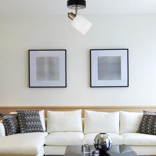 Modern Chandelier with Metal Body & Glass Cap, 12 cm Diameter, 20 cm Height | E27 Socket, Max 40W | Black & White, Scandinavian Design for Hotels & Homes von Opviq