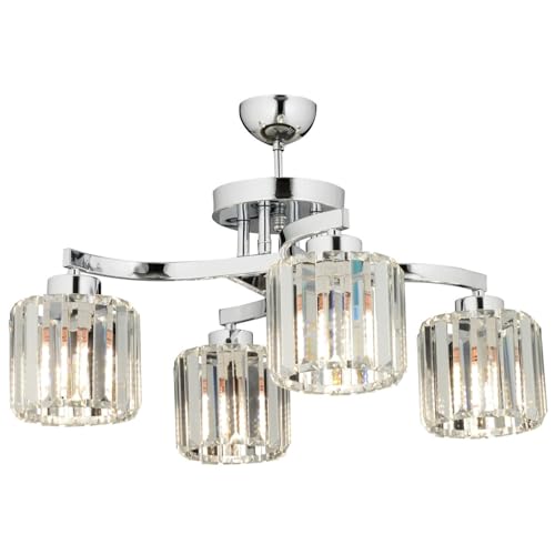Modern Chrome Chandelier, 40 cm Height, 58 cm Diameter | Metal Body with Crystal Cap, 4 x E27 Max 40W | Elegant Lighting for Home & Office Modern Chrome Chandelier, 40 cm Height, 58 cm Diameter | Metal Body with Crystal Cap, 4 x E27 Max 40W | Elegant Lighting for Home & Office von Opviq