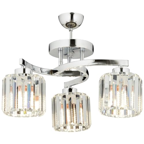 Modern Chrome Chandelier, 40 cm Height x 58 cm Diameter, Metal Body with Crystal Cap, 3 x E27 Max 40W | Elegant Silver Design for Home & Office Modern Chrome Chandelier, 40 cm Height x 58 cm Diameter, Metal Body with Crystal Cap, 3 x E27 Max 40W | Elegant Silver Design for Home & Office von Opviq
