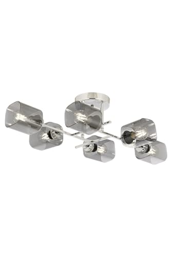 Modern Chrome Chandelier, 80 x 40 x 23 cm | Metal Body with Glass Cap, 6 x E27 Max 40W | Elegant Silver Design for Stylish Home Décor Modern Chrome Chandelier, 80 x 40 x 23 cm | Metal Body with Glass Cap, 6 x E27 Max 40W | Elegant Silver Design for Stylish Home Décor von Opviq