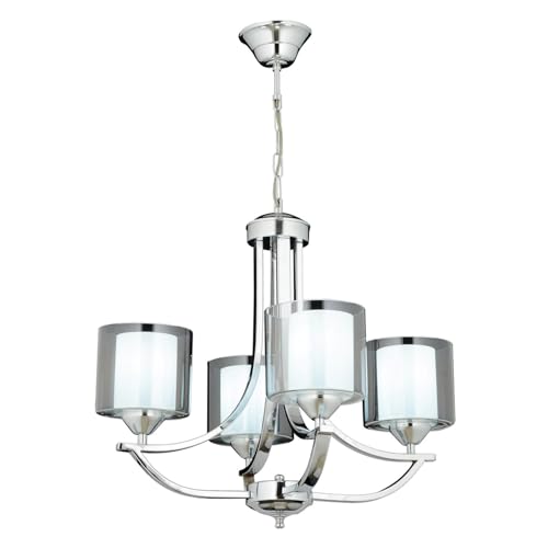 Modern Chrome Chandelier, 82 cm Height, 55 cm Diameter | Metal Body, Glass Cap, 4 x E27 Max 40W | Elegant Silver Design for Home & Office Modern Chrome Chandelier, 82 cm Height, 55 cm Diameter | Metal Body, Glass Cap, 4 x E27 Max 40W | Elegant Silver Design for Home & Office von Opviq