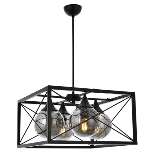 Modern Industrial Chandelier, Black Metal Body, 80 cm Height, 45 cm Width | 4 x E27 Max 40W | Elegant Solid Color Design for Home & Office Modern Industrial Chandelier, Black Metal Body, 80 cm Height, 45 cm Width | 4 x E27 Max 40W | Elegant Solid Color Design for Home & Office von Opviq