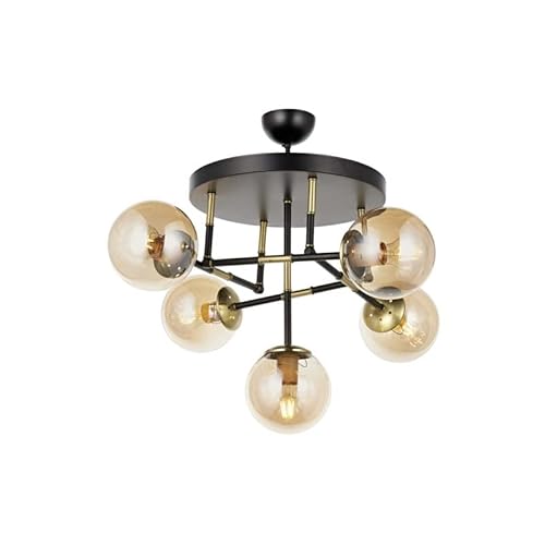 Modern Industrial Chandelier, Black & Gold, 40 cm Length, 60 cm Diameter | 5 x E27 Max 6W | Stylish Lighting for Home & Office, IP20 Rated von Opviq