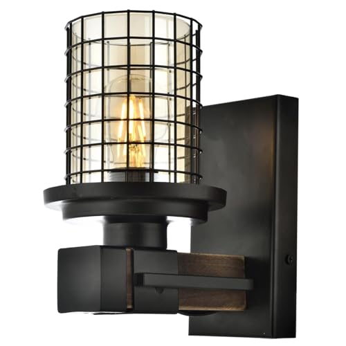 Modern Industrial Wall Lamp, Black & Gold, 25 cm Height | Metal Body, Glass Cap, E27 Socket (Max 40W) | Stylish Lighting for Home & Office von Opviq