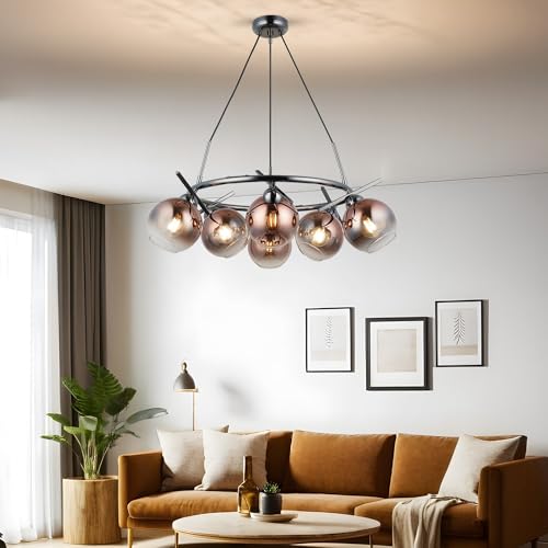 Opviq Cobalt Metal Chandelier, Adjustable Height 60-128 cm, Ø15 Glass Cap, 6 x E27 Socket, Elegant Design for Modern Spaces, IP20 Rated, Bulb Not Included Opviq Cobalt Metal Chandelier, Adjustable Height 60-128 cm, Ø15 Glass Cap, 6 x E27 Socket, Elegant Design for Modern Spaces, IP20 Rated, Bulb Not Included von Opviq
