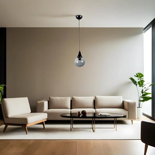 Opviq Elegant Adjustable Chandelier, Metal Body with Glass Cap, 15 cm Diameter, 70 cm Height, E27 Socket, Black & Fume Finish | Perfect for Modern Spaces Opviq Elegant Adjustable Chandelier, Metal Body with Glass Cap, 15 cm Diameter, 70 cm Height, E27 Socket, Black & Fume Finish | Perfect for Modern Spaces von Opviq