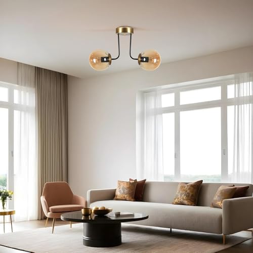 Opviq Elegant Amber & Gold Chandelier, Metal Body, 40 cm Diameter, 30 cm Height, E27 Socket Max 40W, IP20 | Perfect for Modern Living Spaces & Dining Rooms von Opviq