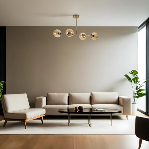Opviq Elegant Amber & Gold Chandelier, Metal Body, 90 cm Length, 15 cm Cap Diameter, E27 Socket, 65 cm Height | Stylish Lighting for Modern Spaces von Opviq