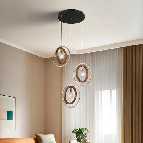 Opviq Elegant Antique Lacquer Chandelier, Metal Body with Wooden Cap, Adjustable Height 45-180 cm, 3 x E27 Socket, Stylish Lighting for Modern Spaces Opviq Elegant Antique Lacquer Chandelier, Metal Body with Wooden Cap, Adjustable Height 45-180 cm, 3 x E27 Socket, Stylish Lighting for Modern Spaces von Opviq
