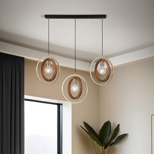 Opviq Elegant Antique Lacquer Chandelier, Metal Body with Wooden Cap, Adjustable Height 45-180 cm, 3 x E27 Sockets, Perfect for Modern Spaces Opviq Elegant Antique Lacquer Chandelier, Metal Body with Wooden Cap, Adjustable Height 45-180 cm, 3 x E27 Sockets, Perfect for Modern Spaces von Opviq