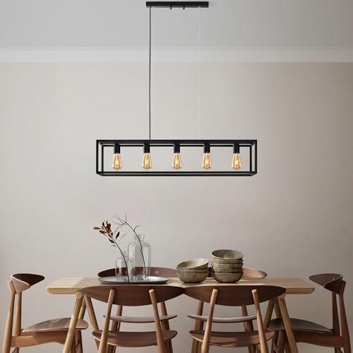 Opviq Elegant Black Chandelier, Adjustable Height 30-80 cm, Metal Body, 5 x E27 Sockets, 100 x 20 x 20 cm | Perfect for Modern Living Spaces, IP20 Rated von Opviq