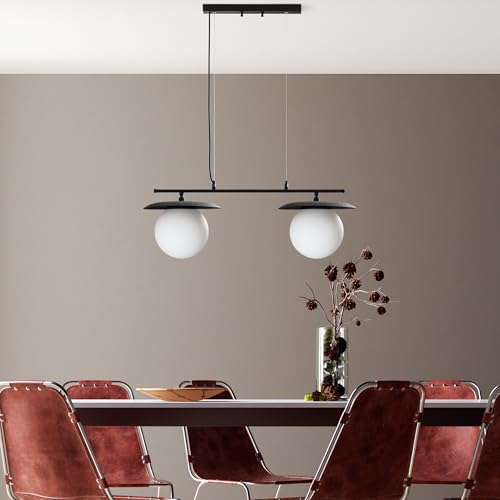 Opviq Elegant Black Chandelier, Adjustable Height 40-130 cm, Metal Body with Glass Cap, 2 x E27 Socket, Base Plate 37 x 5 x 3 cm | Perfect for Modern Decor von Opviq