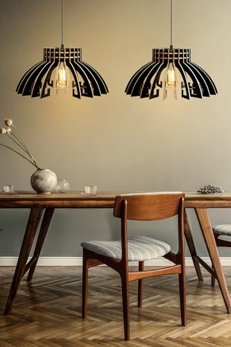 Opviq Elegant Black Crown Chandelier (2 Pieces), Adjustable Cable, 55 cm Height | MDF Body, E27 Socket, Scandinavian Design | Perfect for Modern Spaces von Opviq