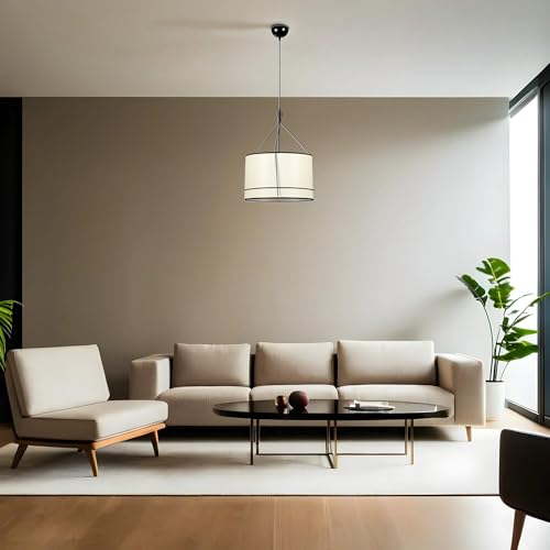 Opviq Elegant Black and Cream Chandelier, Metal Body, 40 cm Diameter, Adjustable Height (50-70 cm), E27 Socket, Max 40W, IP20 | Perfect for Modern Spaces von Opviq