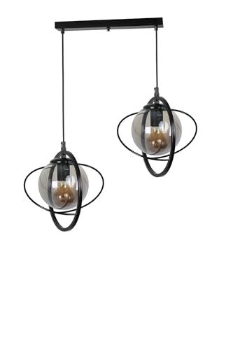 Opviq Elegant Black & Fume Chandelier, 25 cm Diameter, Adjustable Height (55-70 cm), Metal Body, E27 Socket Max 40W, Stylish Lighting for Modern Spaces von Opviq