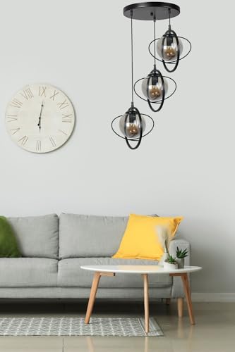 Opviq Elegant Black & Fume Chandelier, 30 cm Diameter, Adjustable Height 70 cm | Metal Body, E27 Socket Max 40W | Stylish Lighting for Modern Spaces von Opviq