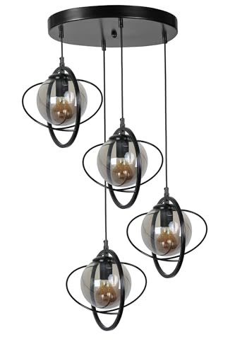Opviq Elegant Black & Fume Chandelier, 35 cm Diameter, Adjustable Height 70 cm | Metal Body, E27 Max 40W, IP20 | Perfect for Modern Living Spaces von Opviq