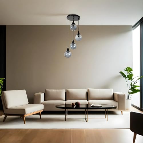 Opviq Elegant Black & Fume Chandelier, Metal Body, Adjustable Height 70 cm, 30 cm Diameter, E27 Socket Max 40W, Stylish Lighting for Modern Spaces von Opviq
