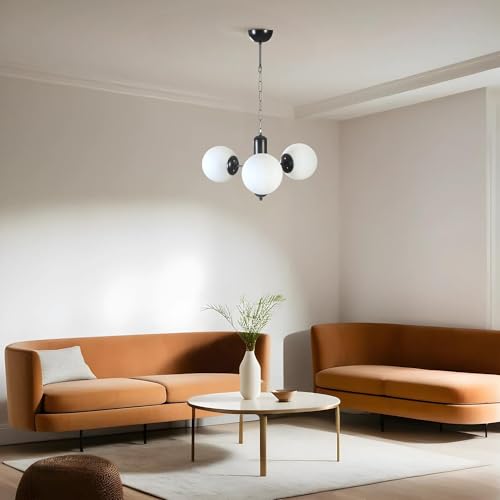 Opviq Elegant Black & White Chandelier, Metal Body, 40 cm Diameter, 70 cm Height, E27 Socket Max 40W, IP20 | Stylish Lighting for Modern Spaces von Opviq