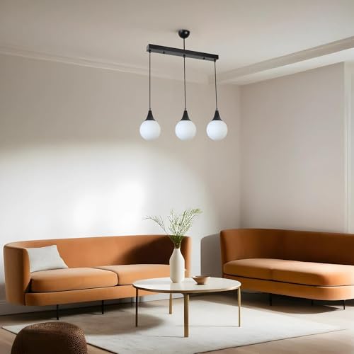Opviq Elegant Black & White Chandelier, Metal Body, Adjustable Height 55-70 cm, 15 cm Diameter, E27 Socket Max 40W, Stylish Lighting for Modern Spaces von Opviq