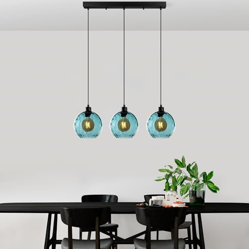 Opviq Elegant Blue Chandelier, Adjustable Height 40-120 cm, Metal Body, 3 x E27 Sockets, 70 x 20 x 120 cm | Perfect for Modern Living Spaces, IP20 von Opviq