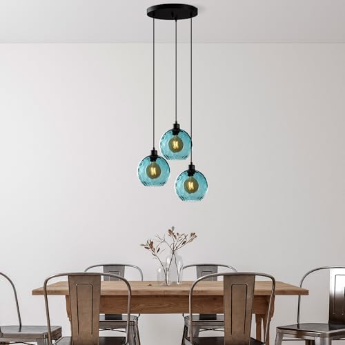 Opviq Elegant Blue Chandelier, Adjustable Height 40-120 cm, Metal Body, Ø20 cm Cap, 3 x E27 Max 40W, Perfect for Modern Living Spaces | IP20 Rated von Opviq