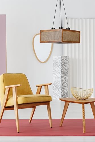 Opviq Elegant Chandelier with FIR Wood Body & Natural Fabric Cap, Adjustable Height 70 cm, E27 Socket, Rattan & Walnut Design | Stylish Lighting for Modern Spaces Opviq Elegant Chandelier with FIR Wood Body & Natural Fabric Cap, Adjustable Height 70 cm, E27 Socket, Rattan & Walnut Design | Stylish Lighting for Modern Spaces von Opviq