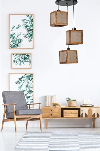 Opviq Elegant Chandelier with FIR Wood Body & Natural Fabric Cap, Adjustable Height 70 cm | Rattan & Walnut Design, E27 Socket, Perfect for Modern Spaces Opviq Elegant Chandelier with FIR Wood Body & Natural Fabric Cap, Adjustable Height 70 cm | Rattan & Walnut Design, E27 Socket, Perfect for Modern Spaces von Opviq