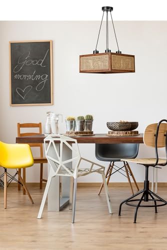 Opviq Elegant Chandelier with FIR Wood Body & Natural Rattan Cap, Adjustable Height 70 cm, 41 cm Diameter | E27 Socket, Max 40W | Stylish Walnut & Rattan Design Opviq Elegant Chandelier with FIR Wood Body & Natural Rattan Cap, Adjustable Height 70 cm, 41 cm Diameter | E27 Socket, Max 40W | Stylish Walnut & Rattan Design von Opviq