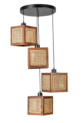Opviq Elegant Chandelier with FIR Wood Body & Natural Rattan Cap, Adjustable Height 70 cm, E27 Socket, 18 cm Diameter | Stylish Walnut & Rattan Design for Modern Spaces Opviq Elegant Chandelier with FIR Wood Body & Natural Rattan Cap, Adjustable Height 70 cm, E27 Socket, 18 cm Diameter | Stylish Walnut & Rattan Design for Modern Spaces von Opviq