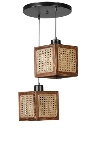 Opviq Elegant Chandelier with FIR Wood Body & Natural Rattan Cap, Adjustable Height 70 cm, E27 Socket, 18 cm Diameter | Stylish Walnut & Rattan Design for Modern Spaces Opviq Elegant Chandelier with FIR Wood Body & Natural Rattan Cap, Adjustable Height 70 cm, E27 Socket, 18 cm Diameter | Stylish Walnut & Rattan Design for Modern Spaces von Opviq