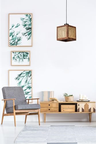 Opviq Elegant Chandelier with FIR Wood Body & Natural Rattan Cap, Adjustable Height 70 cm, E27 Socket, 18 cm Diameter | Stylish Walnut & Rattan Design for Modern Spaces Opviq Elegant Chandelier with FIR Wood Body & Natural Rattan Cap, Adjustable Height 70 cm, E27 Socket, 18 cm Diameter | Stylish Walnut & Rattan Design for Modern Spaces von Opviq
