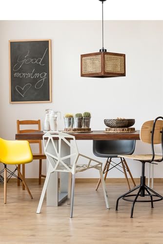 Opviq Elegant Chandelier with FIR Wood Body & Natural Rattan Cap, Adjustable Height 70 cm, E27 Socket, 26 cm Diameter | Stylish Walnut & Rattan Design for Modern Spaces Opviq Elegant Chandelier with FIR Wood Body & Natural Rattan Cap, Adjustable Height 70 cm, E27 Socket, 26 cm Diameter | Stylish Walnut & Rattan Design for Modern Spaces von Opviq
