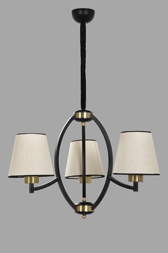 Opviq Elegant Chandelier with Metal Body, Adjustable Height, 60 cm Diameter | Beige, Black & Gold | E27 Socket, Max 40W | Perfect for Modern Interiors von Opviq