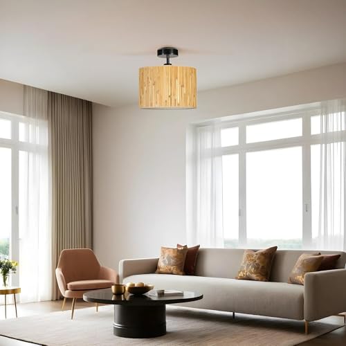 Opviq Elegant Chandelier with Metal Body & Bamboo Cap, 30 cm Diameter, 30 cm Height | E27 Socket, Max 40W | Stylish Wooden & Black Design for Modern Spaces Opviq Elegant Chandelier with Metal Body & Bamboo Cap, 30 cm Diameter, 30 cm Height | E27 Socket, Max 40W | Stylish Wooden & Black Design for Modern Spaces von Opviq