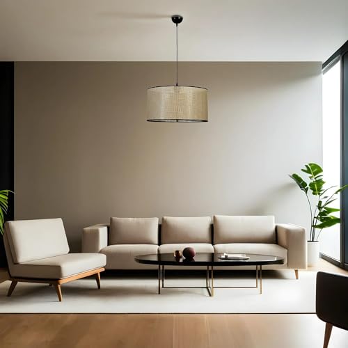 Opviq Elegant Chandelier with Metal Body & Bamboo Cap, 45 cm Diameter, Adjustable Height, E27 Socket, Gold & Black Finish | Perfect for Modern Interiors Opviq Elegant Chandelier with Metal Body & Bamboo Cap, 45 cm Diameter, Adjustable Height, E27 Socket, Gold & Black Finish | Perfect for Modern Interiors von Opviq