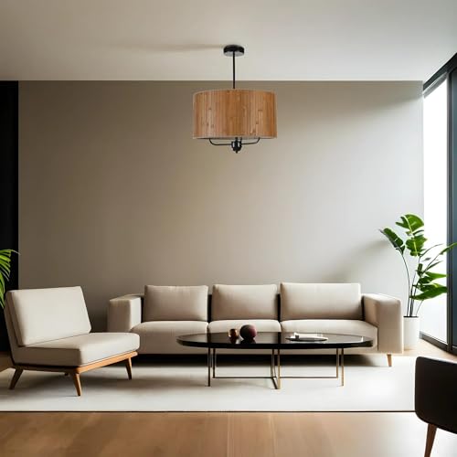 Opviq Elegant Chandelier with Metal Body & Bamboo Cap, 45 cm Diameter, Adjustable Height, E27 Socket, Walnut & Black Finish | Perfect for Modern Spaces Opviq Elegant Chandelier with Metal Body & Bamboo Cap, 45 cm Diameter, Adjustable Height, E27 Socket, Walnut & Black Finish | Perfect for Modern Spaces von Opviq
