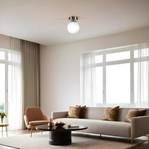 Opviq Elegant Chandelier with Metal Body & Glass Cap, 15 cm Diameter, 20 cm Height | E27 Socket, Max 40W, Matte Chrome & White Finish | Stylish Lighting for Modern Spaces von Opviq
