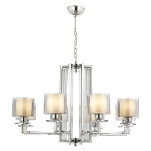 Opviq Elegant Chrome Chandelier, 90 cm Height x 80 cm Diameter, 8 x E27 Max 40W, Metal Body with Glass Cap | Modern Glam Design for Stylish Interiors von Opviq