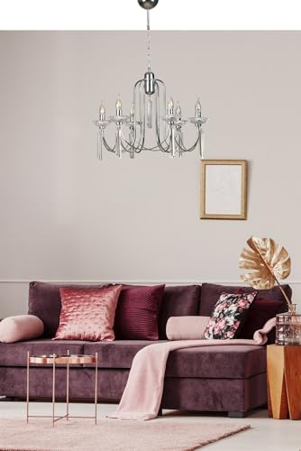 Opviq Elegant Chrome Chandelier, Adjustable Height 85 cm, 65 cm Diameter, Metal Body with Crystal Glass & Stone, E14 Socket, Perfect for Modern Spaces Opviq Elegant Chrome Chandelier, Adjustable Height 85 cm, 65 cm Diameter, Metal Body with Crystal Glass & Stone, E14 Socket, Perfect for Modern Spaces von Opviq