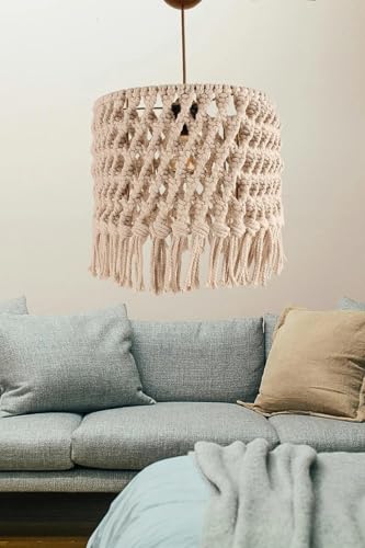 Opviq Elegant Cream Chandelier with Macrame Cap, Adjustable Height 25-60 cm, 30 cm Diameter, Plastic Body, E27 Max 40W, Perfect for Modern Decor Opviq Elegant Cream Chandelier with Macrame Cap, Adjustable Height 25-60 cm, 30 cm Diameter, Plastic Body, E27 Max 40W, Perfect for Modern Decor von Opviq